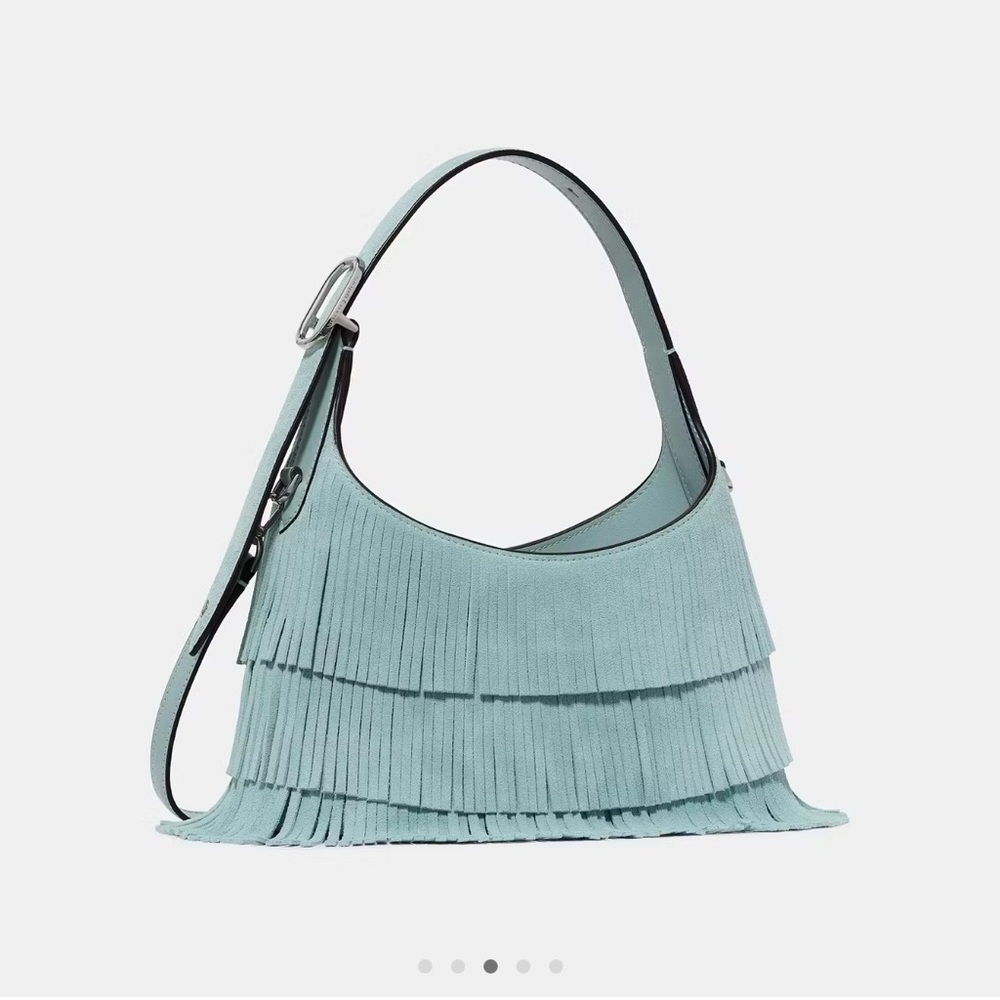 Kate Spade New York 454 Suede Fringe Mini Crossbody Bag Aventurine